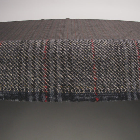 Wool Blend Twill Tweed - Black, Gray and Red Subtle Stripes