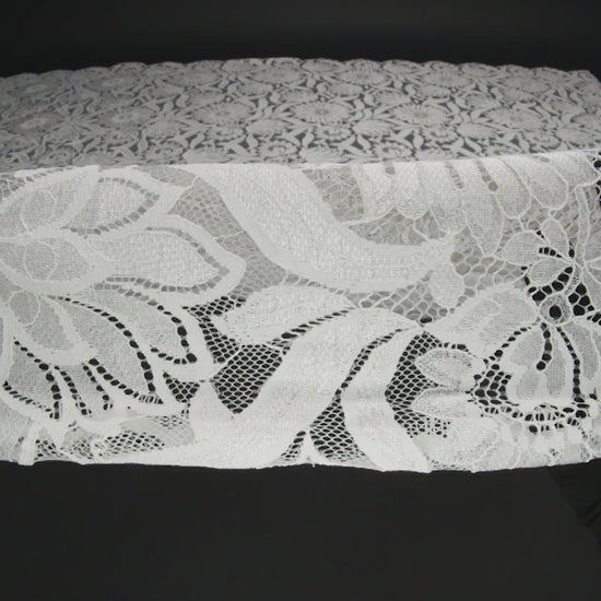Raschel Lace Panel with Finished Edges - Ivory Bold Daisies and Leaves