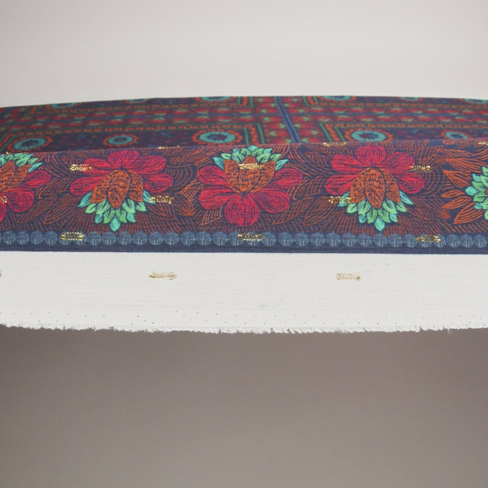 Mood Exclusive Blue Let us Lotus Metallic Dotted Crinkled Viscose Crepe Panel