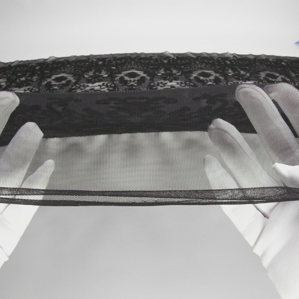 Embroidered Lace Tulle - Black Floral Damask with Swirls and Lattice