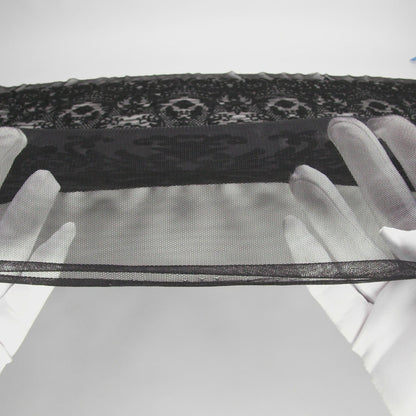 Embroidered Lace Tulle - Black Floral Damask with Swirls and Lattice