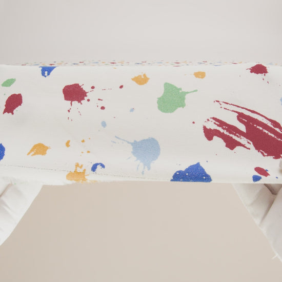 Sustainable Viscose Crepe Print - Golden Yellow, Navy and Red Splattered Paint - Designer Deadstock - Image 6 of 6