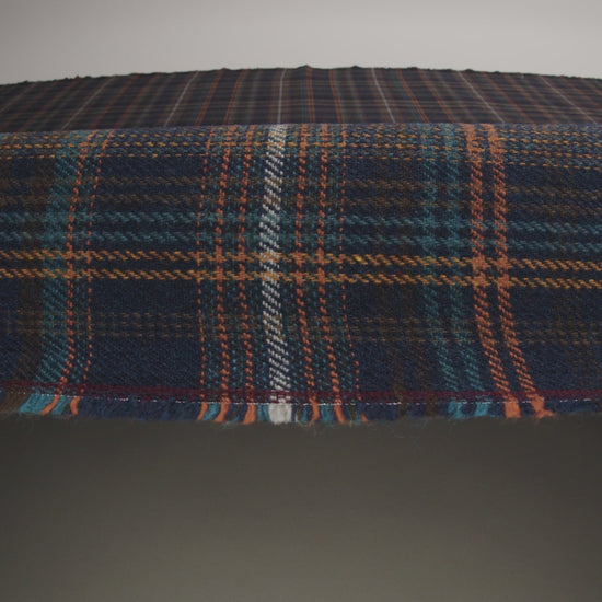 Wool Blend Tweedy Twill - Navy, Burnt Orange and Teal Blue Plaid