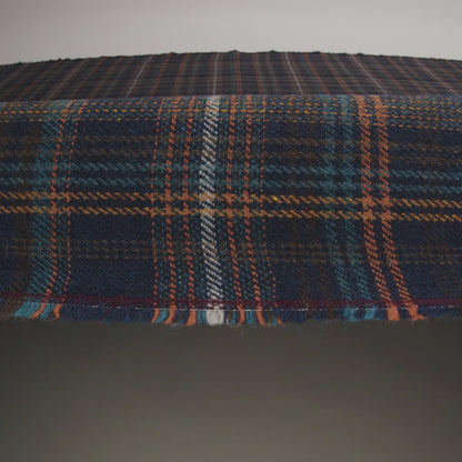 Wool Blend Tweedy Twill - Navy, Burnt Orange and Teal Blue Plaid