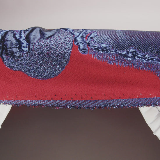 Metallic Diode Blue and Dark Red Spotted and Splattered Luxury Brocade - Image 6 of 7
