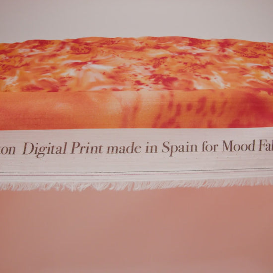 Crinkled Cotton Gauzy Woven - Bright Orange and Red Splashes and Spots - Mood Exclusive Solar Flare Print