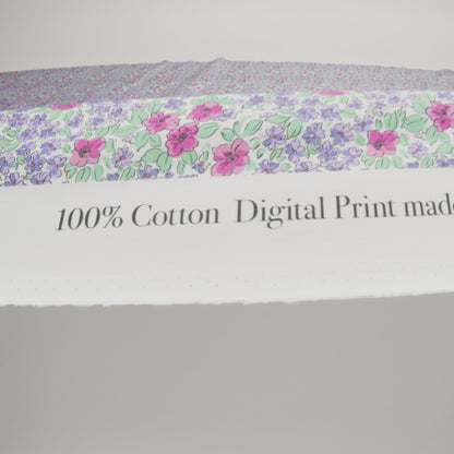 Cotton Poplin - Blue and Pink Floral - Springtime Saunter Print - Mood Exclusive Secret Garden Collection