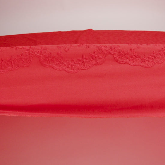 Embroidered Eyelet Cotton Voile - Red Flowers on Branches - Naomi Collection