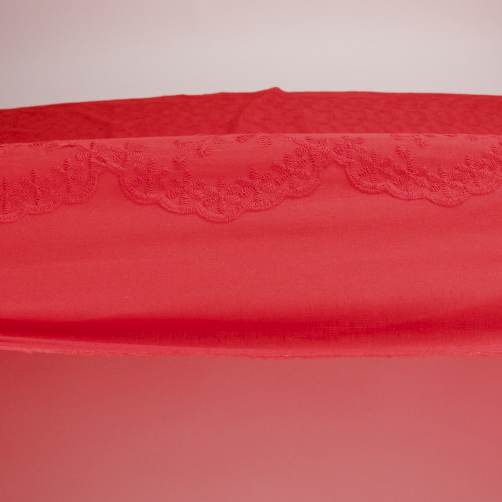 Embroidered Eyelet Cotton Voile - Red Flowers on Branches - Naomi Collection