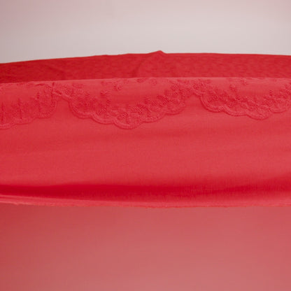 Embroidered Eyelet Cotton Voile - Red Flowers on Branches - Naomi Collection