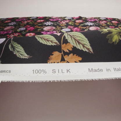 Mood Exclusive Italian Black, Pink and Green Floral Silk Charmeuse