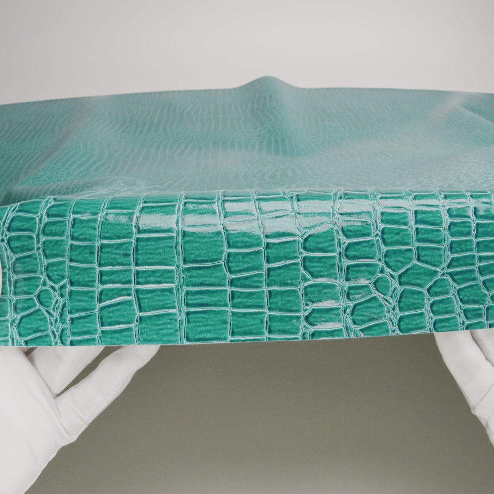 Faux Crocodile Patent Leather - Turquoise - Brisbane Collection
