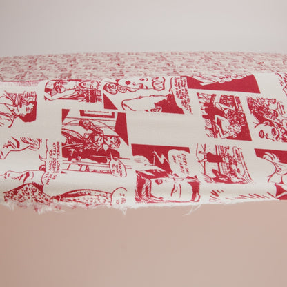 Sustainable Viscose Crepe Print - Lipstick Red and Cream Comic Book Illustration - Designer Deadstock