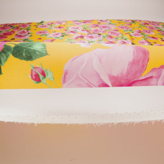 Silk Charmeuse Print 16MM, Made in Italy - Yellow, Pink and Green Bunches of Roses