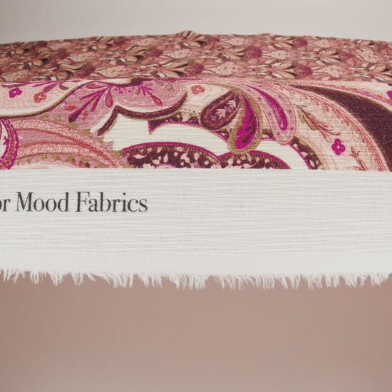 Slubbed Gauzy Cotton Woven - Pale Peach, Magenta and Dark Plum Fanciful Paisleys - Mood Exclusive Mandala Motions Print