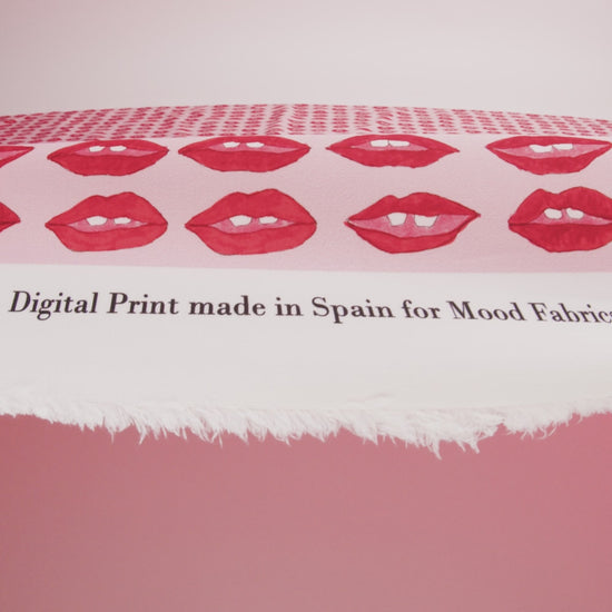 Stretch Polyester Woven Print - Pink and Red Lips - Mood Exclusive Mouthing Off