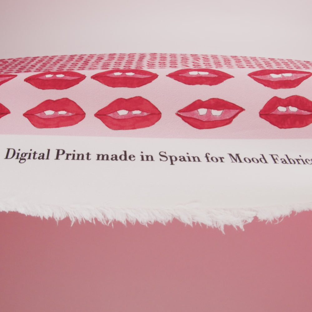 Stretch Polyester Woven Print - Pink and Red Lips - Mood Exclusive Mouthing Off