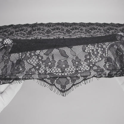 Chantilly Lace with Finished Scalloped Edges - Black Fancy Florals