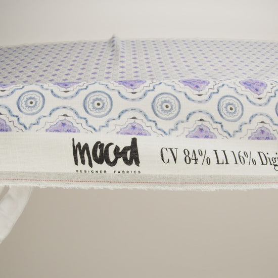 Viscose and Linen Woven Print - Blue and Purple Tiles - Mood Exclusive Alhambra