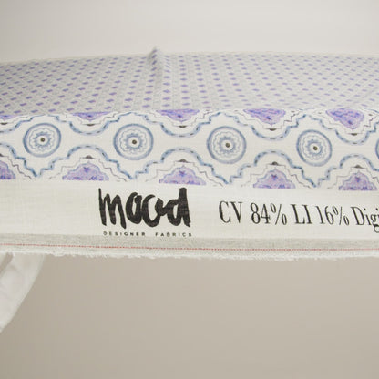 Viscose and Linen Woven Print - Blue and Purple Tiles - Mood Exclusive Alhambra