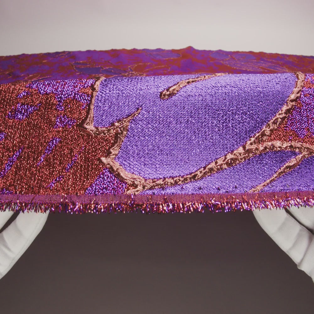 Metallic Red, Purple and Orange Mottled Floral Luxury Brocade - Image 6 of 7