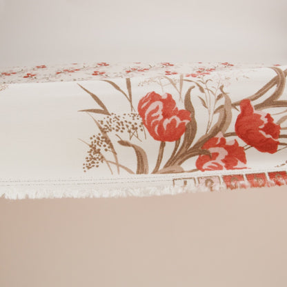 Sustainable Viscose Crepe Print - Tomato Red, Hazelnut Brown and Cream Floral - Designer Deadstock