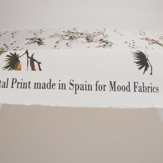Stretch Cotton Sateen - White and Green Birds and Flowers - La Grande Tournee Print - Mood Exclusive Jacques Collection