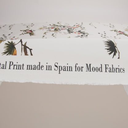 Stretch Cotton Sateen - White and Green Birds and Flowers - La Grande Tournee Print - Mood Exclusive Jacques Collection