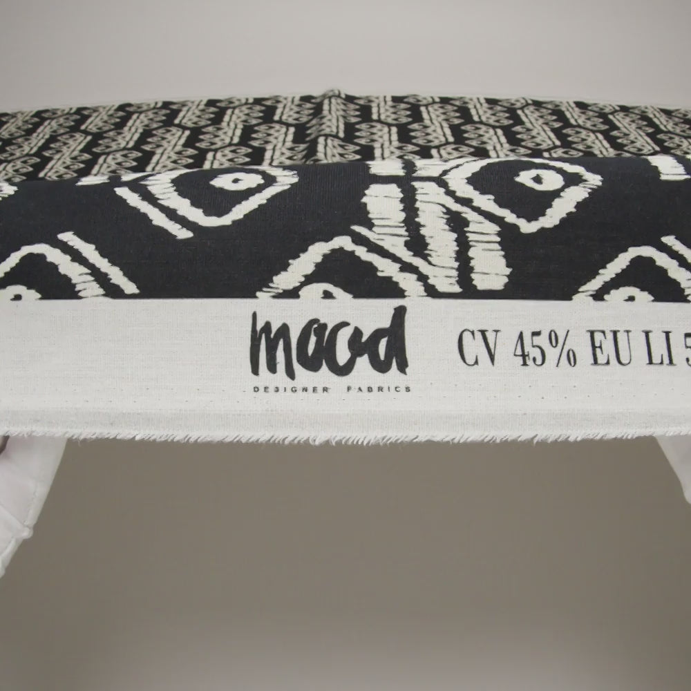 Linen and Rayon Woven - Midnight and Off White Soft Geometrics - Mood Exclusive Geo Drift Print - Image 6 of 6