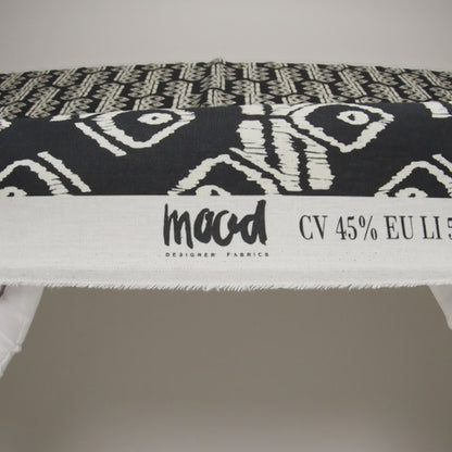 Linen and Rayon Woven - Midnight and Off White Soft Geometrics - Mood Exclusive Geo Drift Print