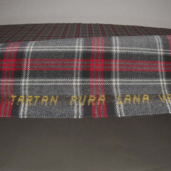 Virgin Wool Twill Made in Italy - Heathered Gray and Red Plaid