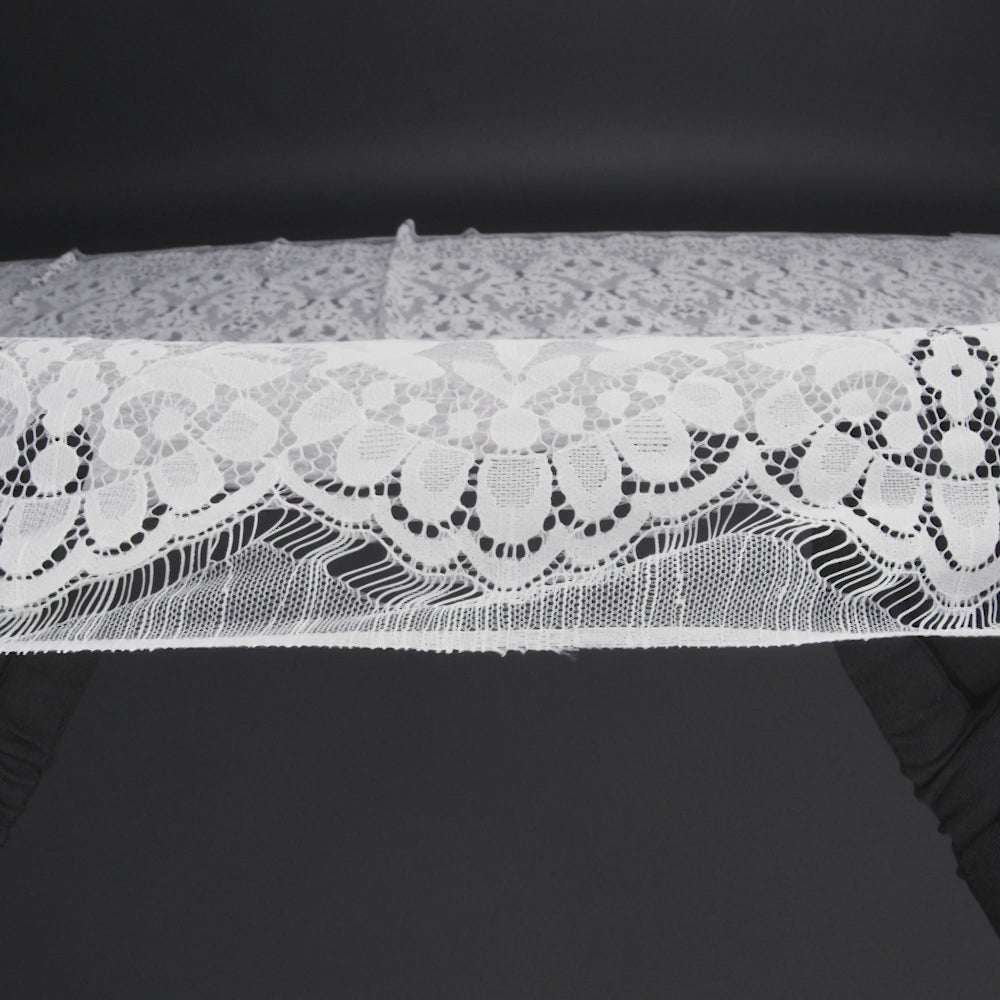 Nylon Re-Embroidered Lace - White Floral Damask with Scalloped Borders