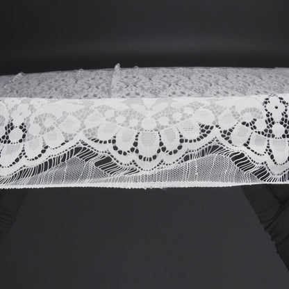 Nylon Re-Embroidered Lace - White Floral Damask with Scalloped Borders
