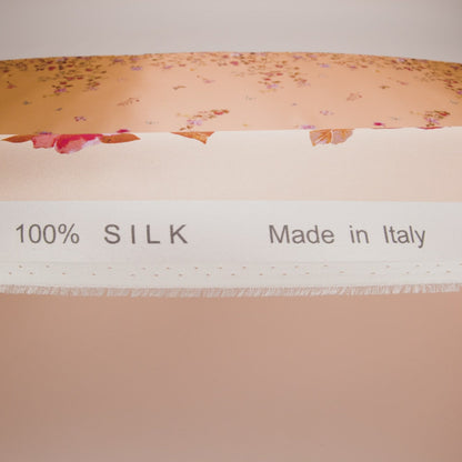 Silk Charmeuse Print 16MM, Made in Italy - Peach Ombre with Pink and Brown Floral Borders