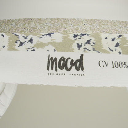 Viscose Crepe Print - Beige, Black and Ecru Ikat Florals - Mood Exclusive Exquisite Etchings