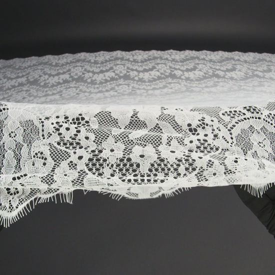 Chantilly Lace with Finished Scalloped Edges - White Fancy Florals