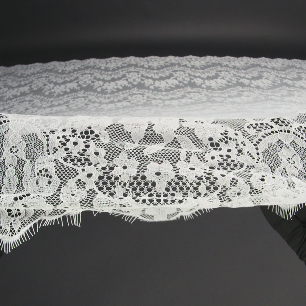 Chantilly Lace with Finished Scalloped Edges - White Fancy Florals
