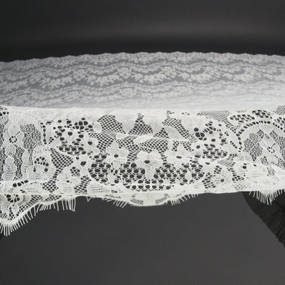 Chantilly Lace with Finished Scalloped Edges - White Fancy Florals