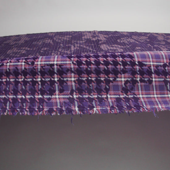 Navy, Red and Estate Blue Negative Space Florals in Flocked Houndstooth on Plaid Rustic Cotton and Polyester Woven - Image 6 of 6