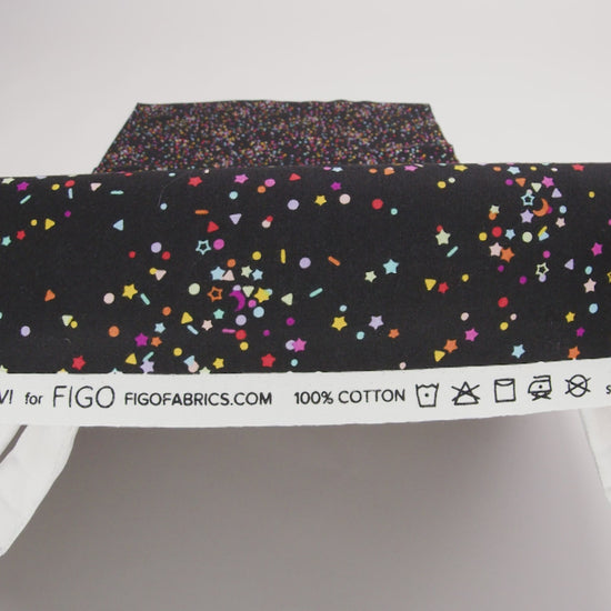 Printed Quilting Cotton by Ghazal Razavi for FIGO Studio - Black and Rainbow Sprinkles - Dusk Collection