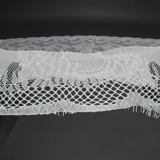 Raschel Lace Panel with Finished Edges - Ivory Delicate Leafy Vines on Net