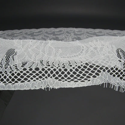 Raschel Lace Panel with Finished Edges - Ivory Delicate Leafy Vines on Net
