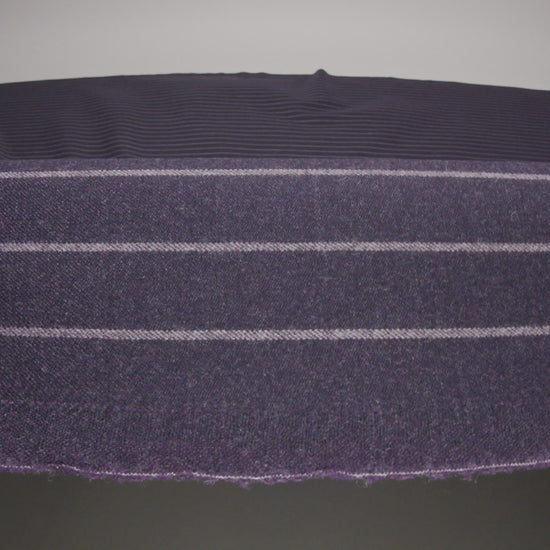 Stretch Virgin Wool Twill Suiting Made in Italy - Plum Purple and White Chalk Stripes