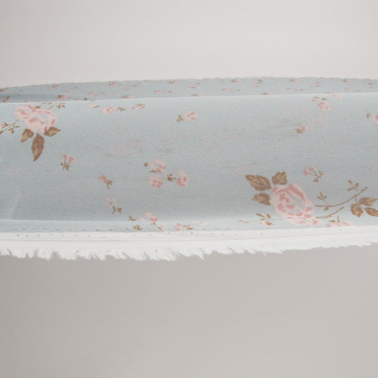 Viscose Georgette Print - Stone Blue and Soft Princess Pink Floral - Designer Deadstock - Image 6 of 6