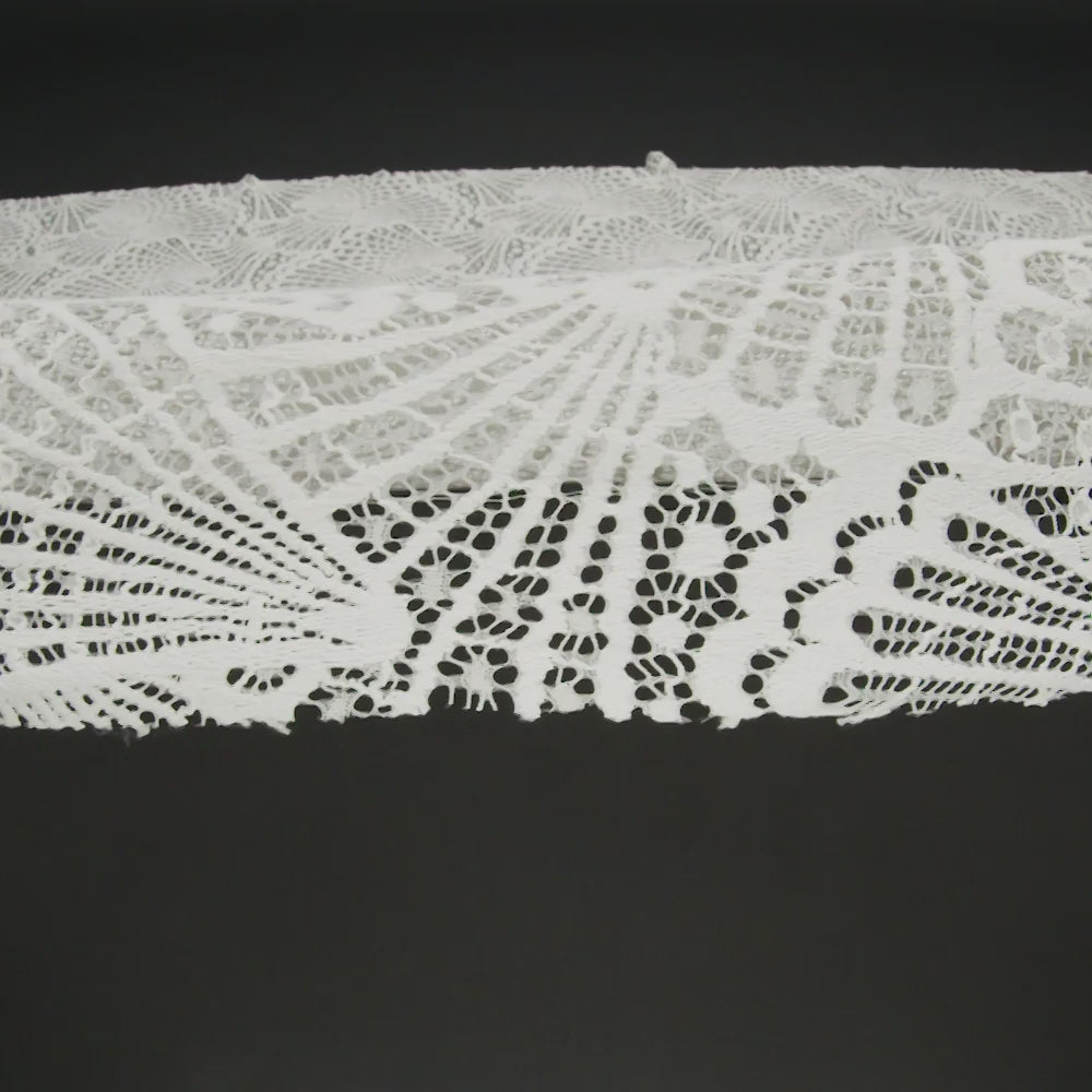 Stretch Raschel Lace with Finished Edges - Ivory Shell Fans