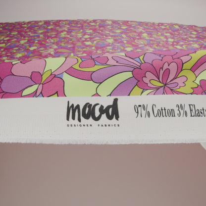 Stretch Cotton Sateen - Pink, Green and Periwinkle Floral - Floral Flow Print - Mood Exclusive Groove Collection