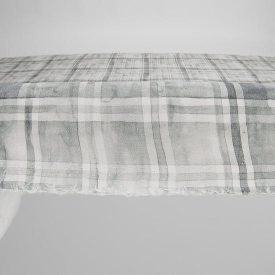 Gray and White Watercolor Plaid Medium Weight Linen Woven - Image 6 of 6