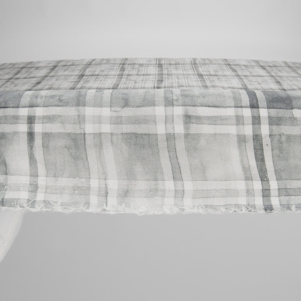 Gray and White Watercolor Plaid Medium Weight Linen Woven - Image 6 of 6