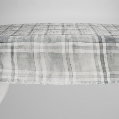 Gray and White Watercolor Plaid Medium Weight Linen Woven