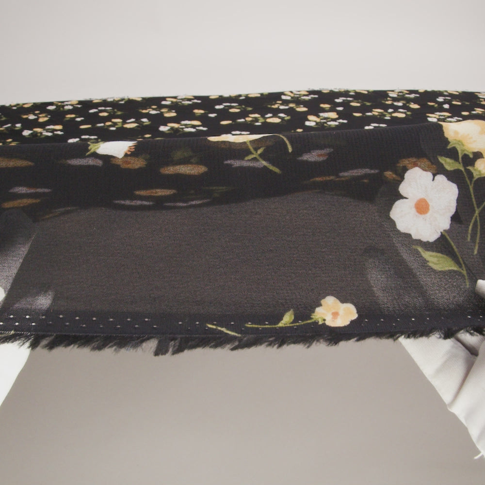 Viscose Georgette Print - Canary Yellow, White and Black Floral - Designer Deadstock - Image 6 of 6